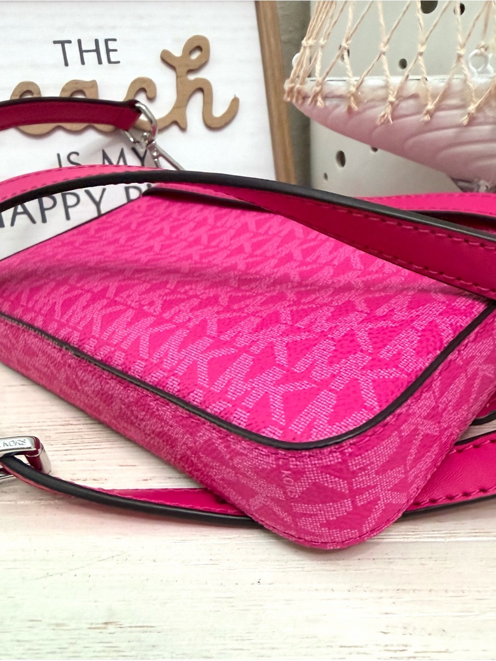 Michael Kors Bright Pink MK Logo Crossbody Bag - Picture 4 of 7